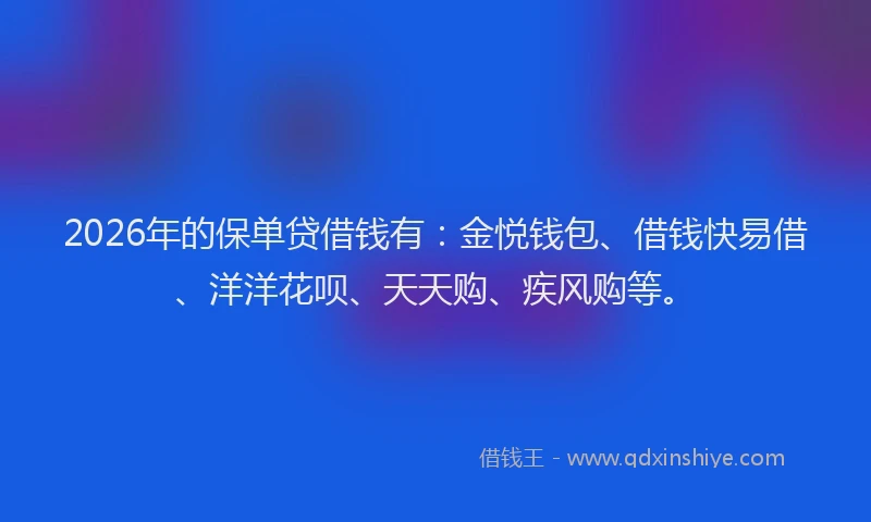 2026年的保单贷借钱有:金悦钱包、借钱快易借、洋洋花呗、天天购、疾风购等。