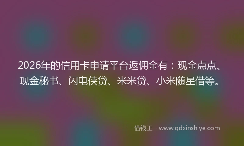 2026年的信用卡申请平台返佣金有：现金点点、现金秘书、闪电侠贷、米米贷、小米随星借等。