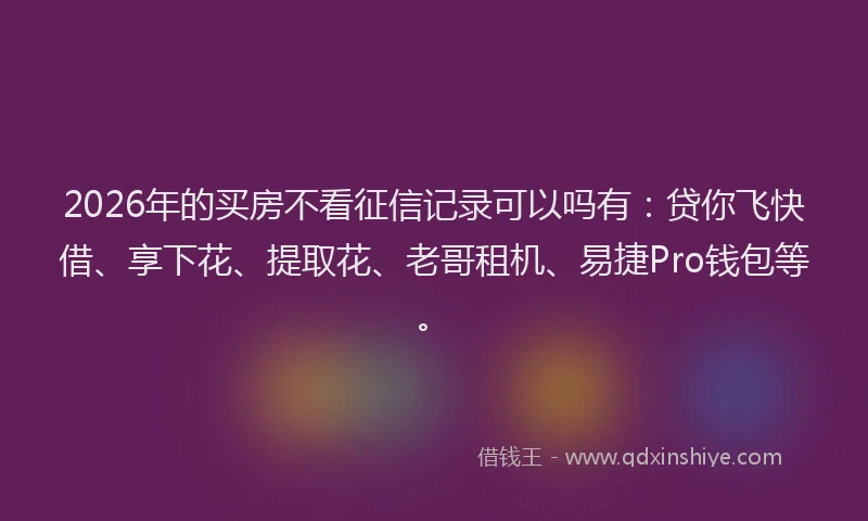 2026年的买房不看征信记录可以吗有：贷你飞快借、享下花、提取花、老哥租机、易捷Pro钱包等。