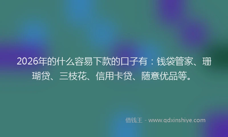 2026年的什么容易下款的口子有：钱袋管家、珊瑚贷、三枝花、信用卡贷、随意优品等。