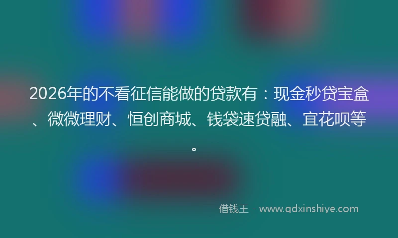 2026年的不看征信能做的贷款有：现金秒贷宝盒、微微理财、恒创商城、钱袋速贷融、宜花呗等。