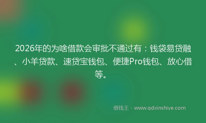 2026年的为啥借款会审批不通过有：钱袋易贷融、小羊贷款、速贷宝钱包、便捷Pro钱包、放心借等。