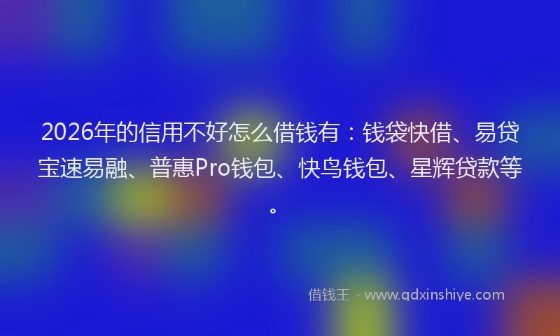 2026年的信用不好怎么借钱有：钱袋快借、易贷宝速易融、普惠Pro钱包、快鸟钱包、星辉贷款等。