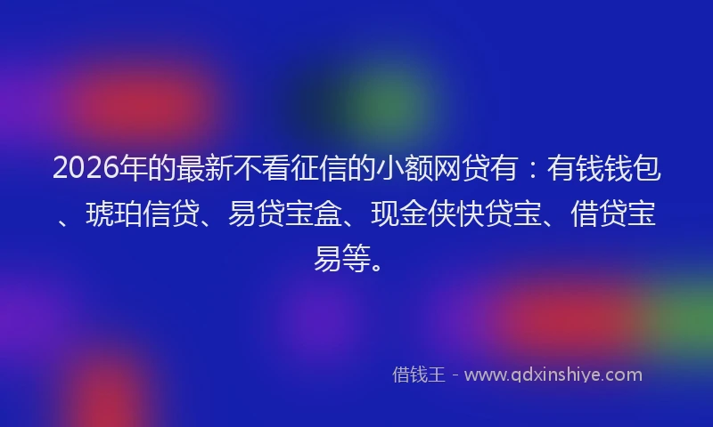 2026年的最新不看征信的小额网贷有：有钱钱包、琥珀信贷、易贷宝盒、现金侠快贷宝、借贷宝易等。