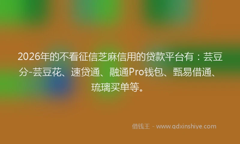 2026年的不看征信芝麻信用的贷款平台有：芸豆分-芸豆花、速贷通、融通Pro钱包、甄易借通、琉璃买单等。