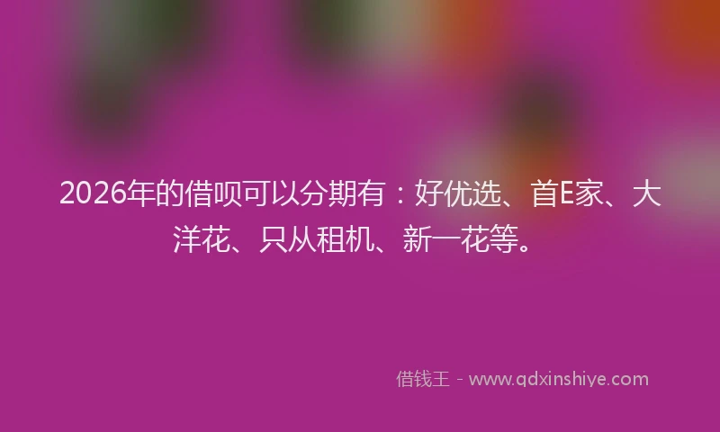 2026年的借呗可以分期有：好优选、首E家、大洋花、只从租机、新一花等。