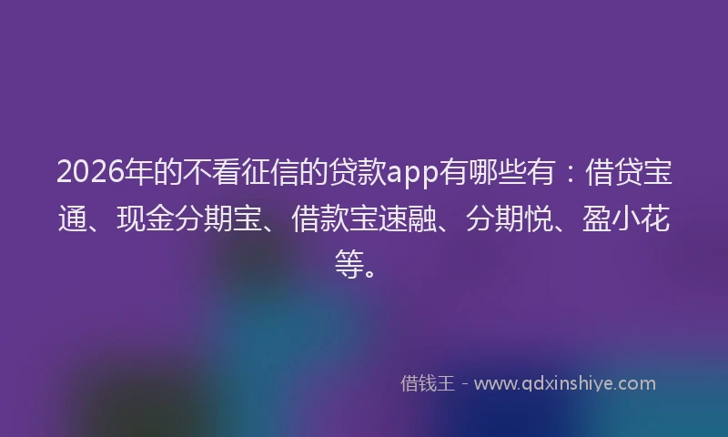 2026年的不看征信的贷款app有哪些有:借贷宝通、现金分期宝、借款宝速融、分期悦、盈小花等。