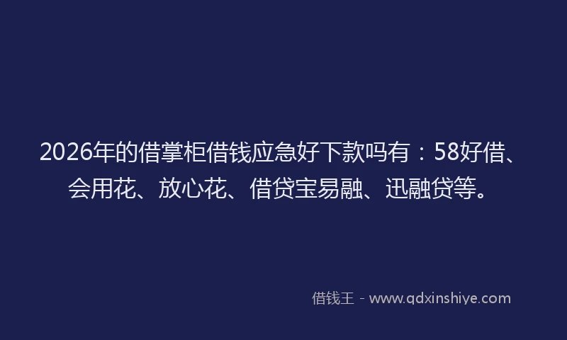 2026年的借掌柜借钱应急好下款吗有：58好借、会用花、放心花、借贷宝易融、迅融贷等。