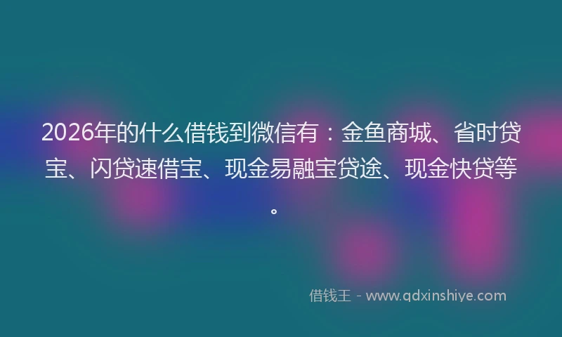 2026年的什么借钱到微信有：金鱼商城、省时贷宝、闪贷速借宝、现金易融宝贷途、现金快贷等。