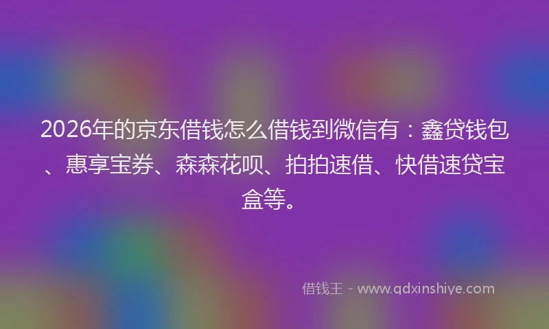 2026年的京东借钱怎么借钱到微信有:鑫贷钱包、惠享宝券、森森花呗、拍拍速借、快借速贷宝盒等。