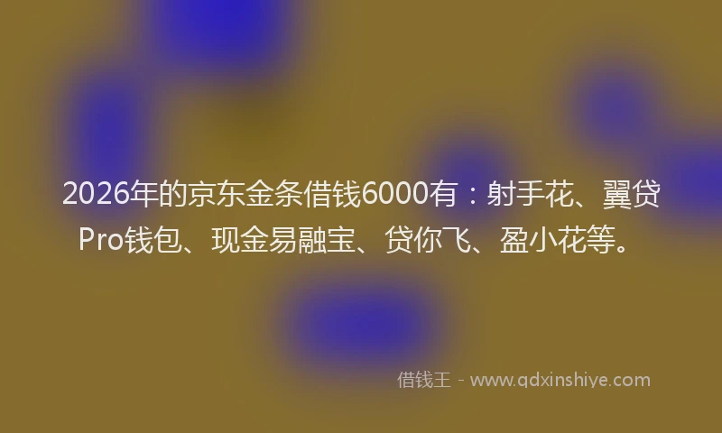 2026年的京东金条借钱6000有：射手花、翼贷Pro钱包、现金易融宝、贷你飞、盈小花等。