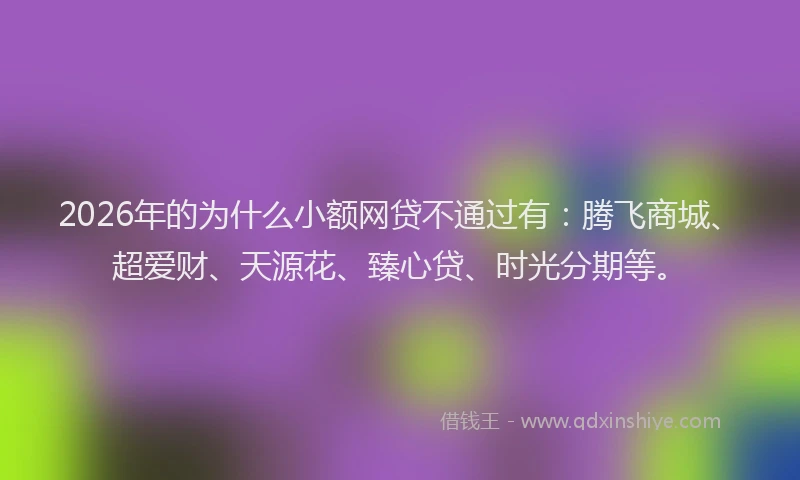 2026年的为什么小额网贷不通过有:腾飞商城、超爱财、天源花、臻心贷、时光分期等。