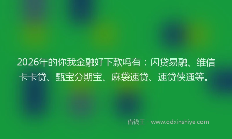 2026年的你我金融好下款吗有：闪贷易融、维信卡卡贷、甄宝分期宝、麻袋速贷、速贷侠通等。