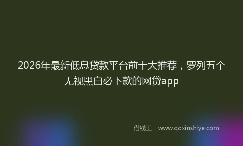 2026年最新低息贷款平台前十大推荐，罗列五个无视黑白必下款的网贷app