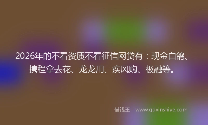 2026年的不看资质不看征信网贷有：现金白鸽、携程拿去花、龙龙用、疾风购、极融等。