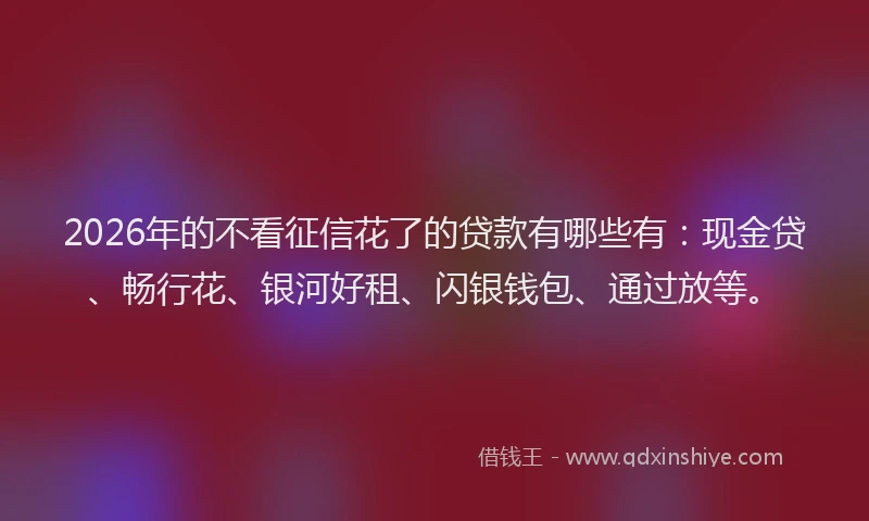 2026年的不看征信花了的贷款有哪些有：现金贷、畅行花、银河好租、闪银钱包、通过放等。