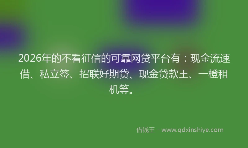 2026年的不看征信的可靠网贷平台有：现金流速借、私立签、招联好期贷、现金贷款王、一橙租机等。