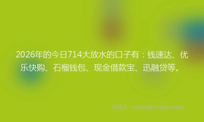 2026年的今日714大放水的口子有:钱速达、优乐快购、石榴钱包、现金借款宝、迅融贷等。