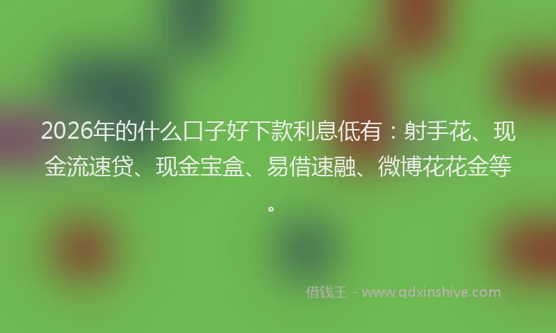 2026年的什么口子好下款利息低有:射手花、现金流速贷、现金宝盒、易借速融、微博花花金等。