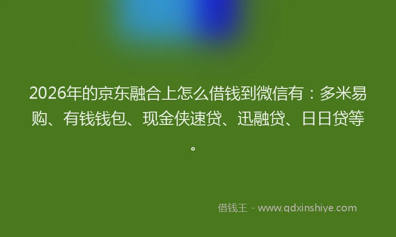 2026年的京东融合上怎么借钱到微信有：多米易购、有钱钱包、现金侠速贷、迅融贷、日日贷等。