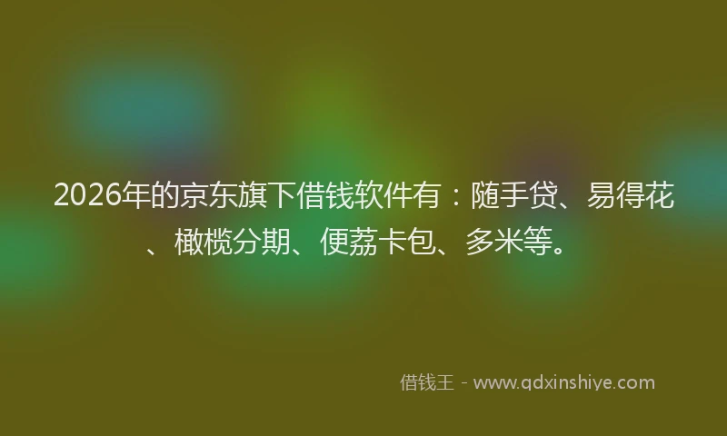2026年的京东旗下借钱软件有:随手贷、易得花、橄榄分期、便荔卡包、多米等。
