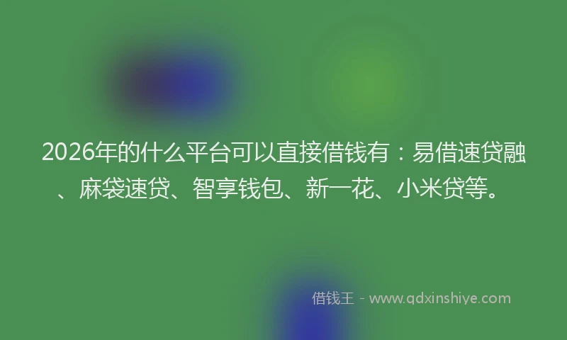 2026年的什么平台可以直接借钱有：易借速贷融、麻袋速贷、智享钱包、新一花、小米贷等。