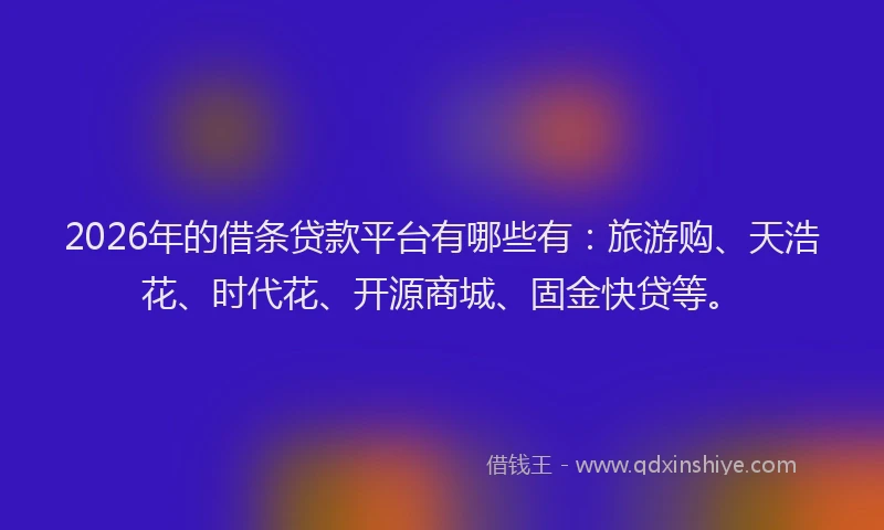 2026年的借条贷款平台有哪些有：旅游购、天浩花、时代花、开源商城、固金快贷等。