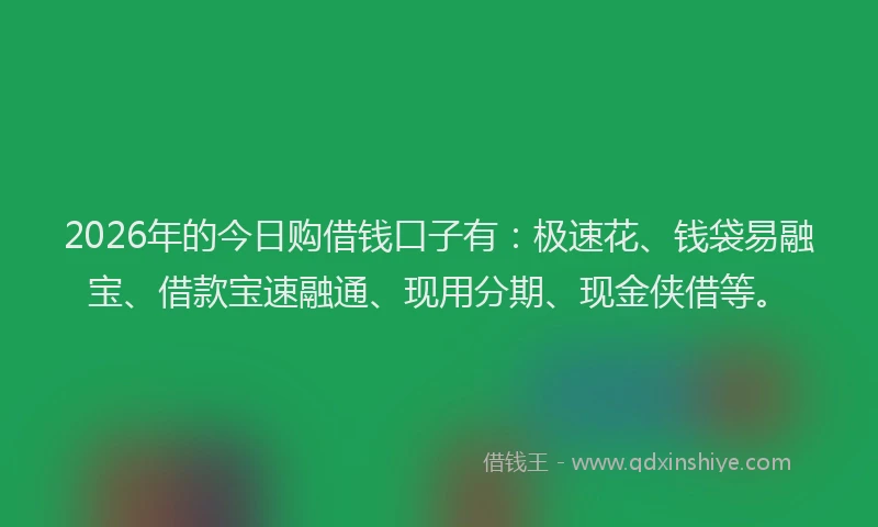 2026年的今日购借钱口子有:极速花、钱袋易融宝、借款宝速融通、现用分期、现金侠借等。
