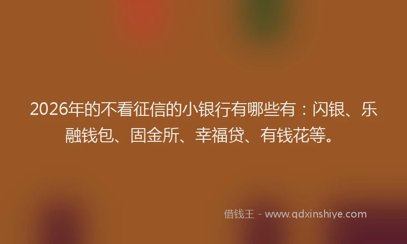 2026年的不看征信的小银行有哪些有：闪银、乐融钱包、固金所、幸福贷、有钱花等。