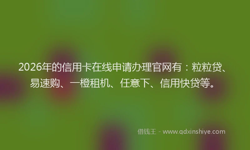 2026年的信用卡在线申请办理官网有：粒粒贷、易速购、一橙租机、任意下、信用快贷等。