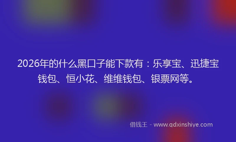 2026年的什么黑口子能下款有:乐享宝、迅捷宝钱包、恒小花、维维钱包、银票网等。