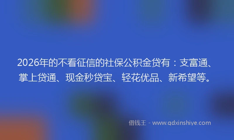 2026年的不看征信的社保公积金贷有：支富通、掌上贷通、现金秒贷宝、轻花优品、新希望等。