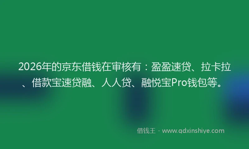 2026年的京东借钱在审核有:盈盈速贷、拉卡拉、借款宝速贷融、人人贷、融悦宝Pro钱包等。