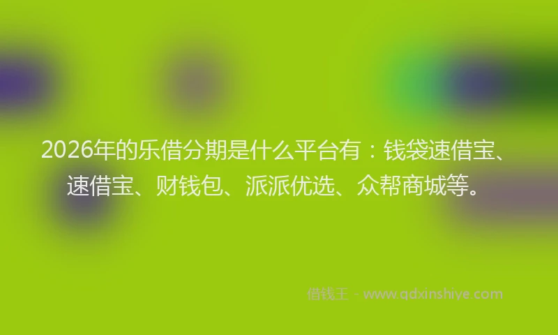 2026年的乐借分期是什么平台有：钱袋速借宝、速借宝、财钱包、派派优选、众帮商城等。