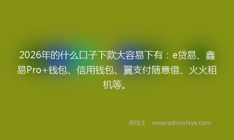 2026年的什么口子下款大容易下有:e贷易、鑫易Pro+钱包、信用钱包、翼支付随意借、火火租机等。