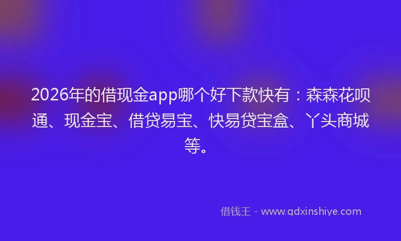 2026年的借现金app哪个好下款快有:森森花呗通、现金宝、借贷易宝、快易贷宝盒、丫头商城等。