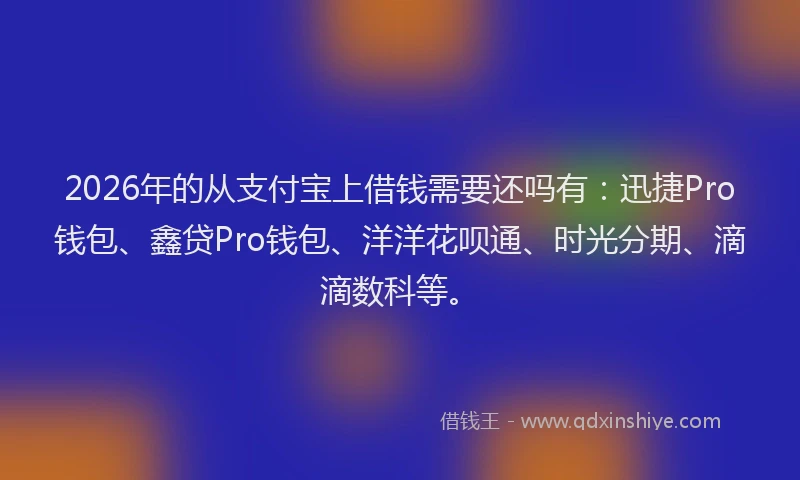 2026年的从支付宝上借钱需要还吗有:迅捷Pro钱包、鑫贷Pro钱包、洋洋花呗通、时光分期、滴滴数科等。