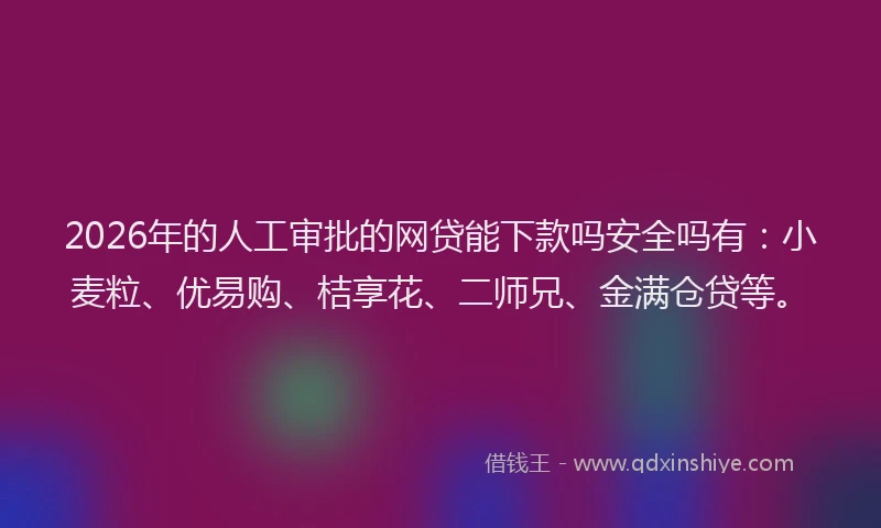 2026年的人工审批的网贷能下款吗安全吗有:小麦粒、优易购、桔享花、二师兄、金满仓贷等。