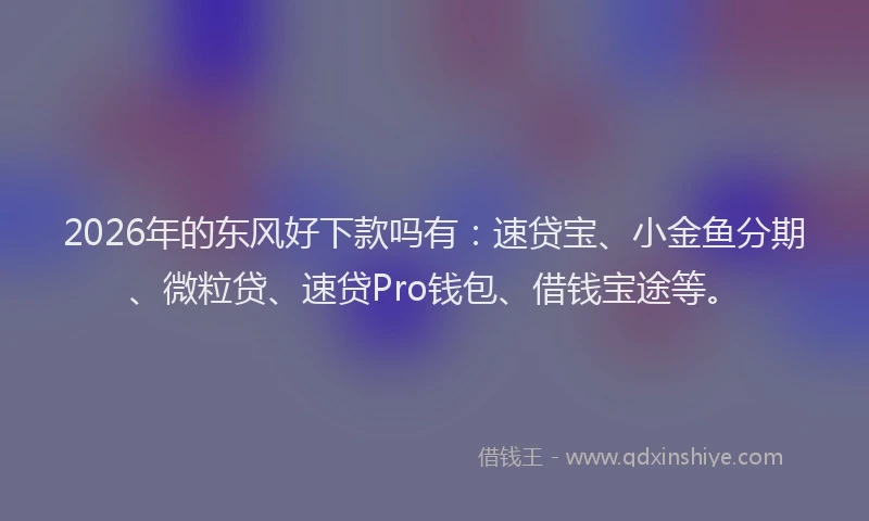 2026年的东风好下款吗有：速贷宝、小金鱼分期、微粒贷、速贷Pro钱包、借钱宝途等。