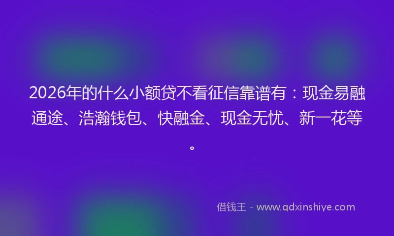 2026年的什么小额贷不看征信靠谱有:现金易融通途、浩瀚钱包、快融金、现金无忧、新一花等。