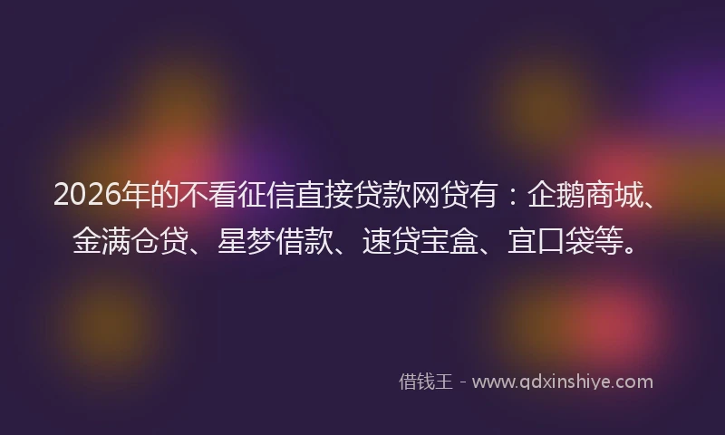 2026年的不看征信直接贷款网贷有：企鹅商城、金满仓贷、星梦借款、速贷宝盒、宜口袋等。