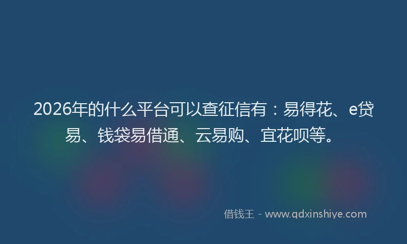 2026年的什么平台可以查征信有：易得花、e贷易、钱袋易借通、云易购、宜花呗等。