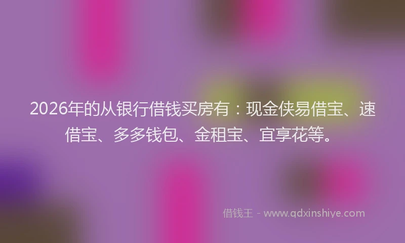 2026年的从银行借钱买房有:现金侠易借宝、速借宝、多多钱包、金租宝、宜享花等。