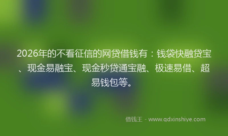 2026年的不看征信的网贷借钱有:钱袋快融贷宝、现金易融宝、现金秒贷通宝融、极速易借、超易钱包等。