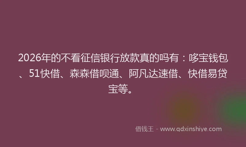 2026年的不看征信银行放款真的吗有:哆宝钱包、51快借、森森借呗通、阿凡达速借、快借易贷宝等。