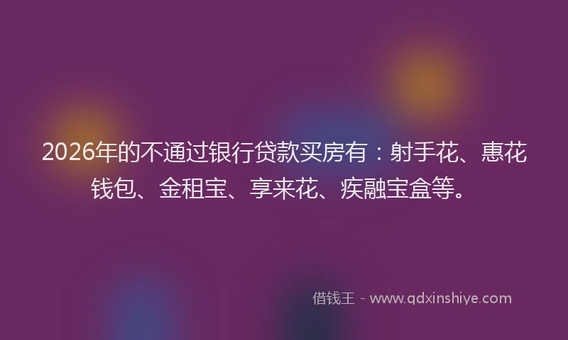 2026年的不通过银行贷款买房有：射手花、惠花钱包、金租宝、享来花、疾融宝盒等。