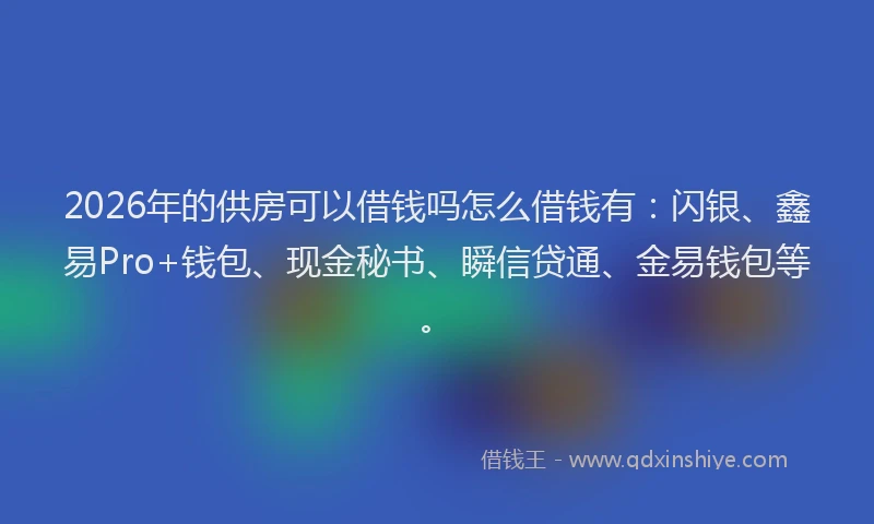 2026年的供房可以借钱吗怎么借钱有:闪银、鑫易Pro+钱包、现金秘书、瞬信贷通、金易钱包等。