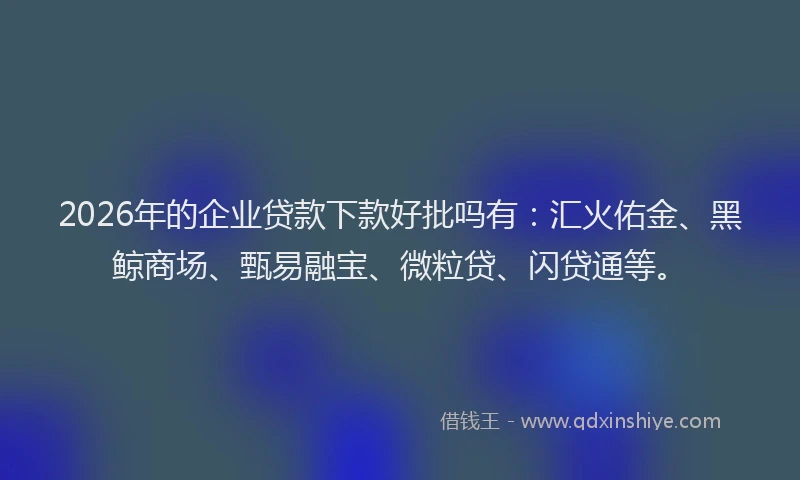2026年的企业贷款下款好批吗有：汇火佑金、黑鲸商场、甄易融宝、微粒贷、闪贷通等。
