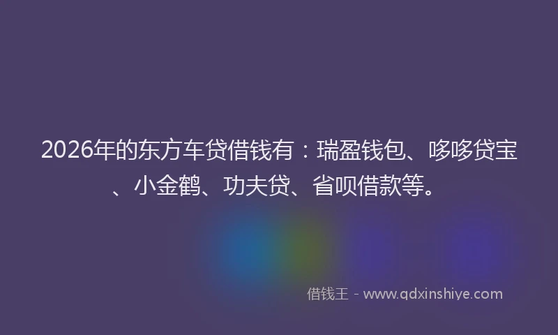 2026年的东方车贷借钱有：瑞盈钱包、哆哆贷宝、小金鹤、功夫贷、省呗借款等。