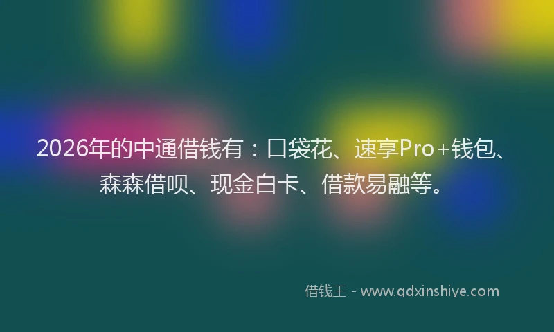 2026年的中通借钱有：口袋花、速享Pro+钱包、森森借呗、现金白卡、借款易融等。